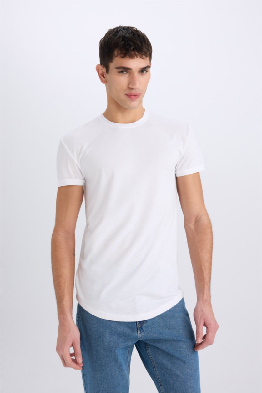 MAN White Long Muscle Fit Short Sleeve T-Shirt