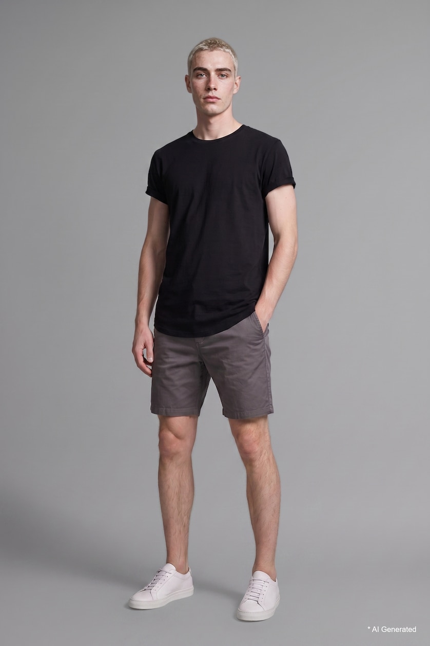 Men Black Long Muscle Fit Crew Neck Basic Black T-Shirt
