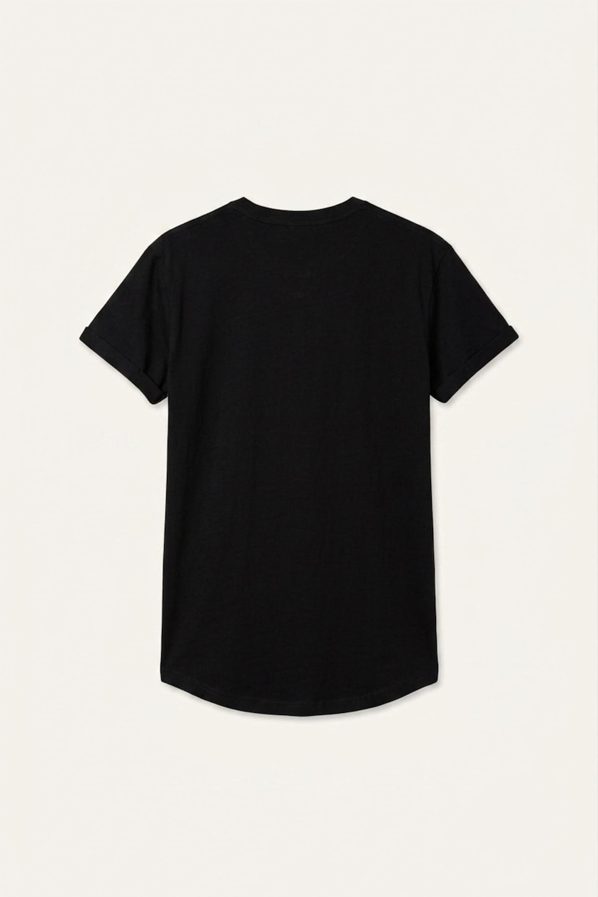 Men Black Long Muscle Fit Crew Neck Basic Black T-Shirt