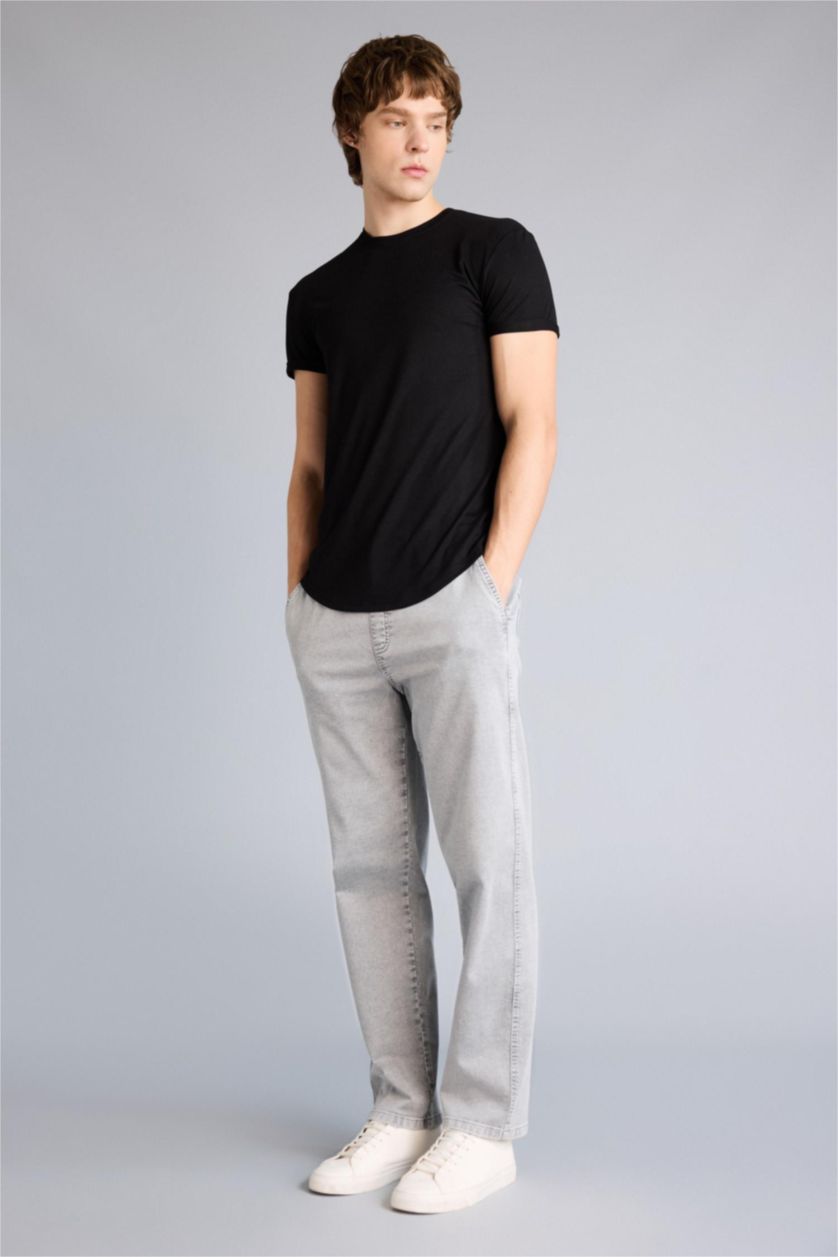 Men Black Long Muscle Fit Crew Neck Short Sleeve T-Shirt