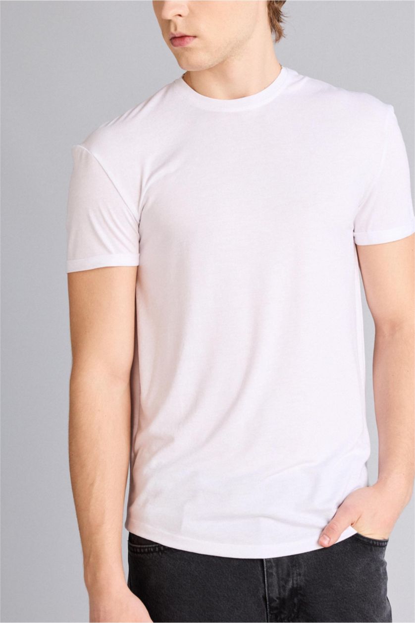 Erkek Beyaz Long Muscle Fit Tişört