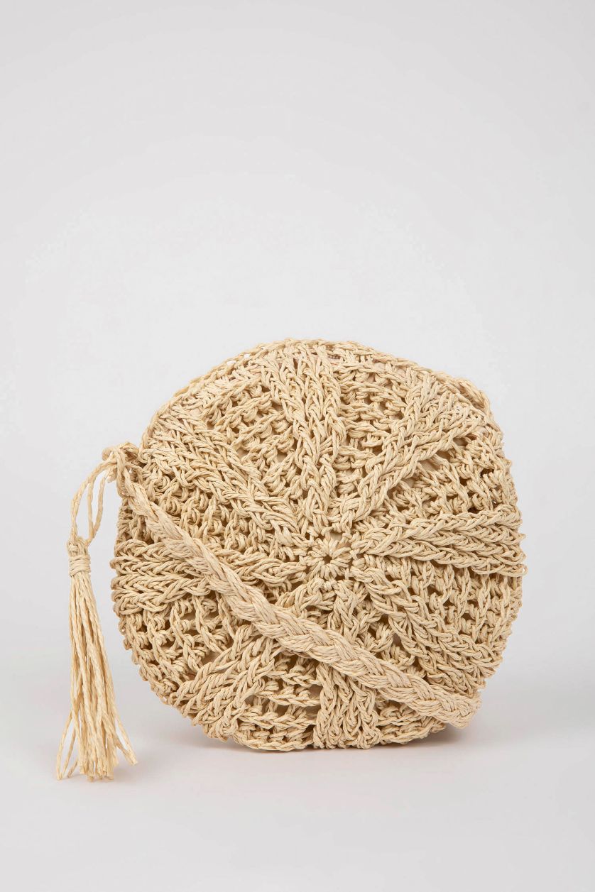 Kadın Açık Kum Kadın Uzun Askılı Hasır Çapraz Çanta