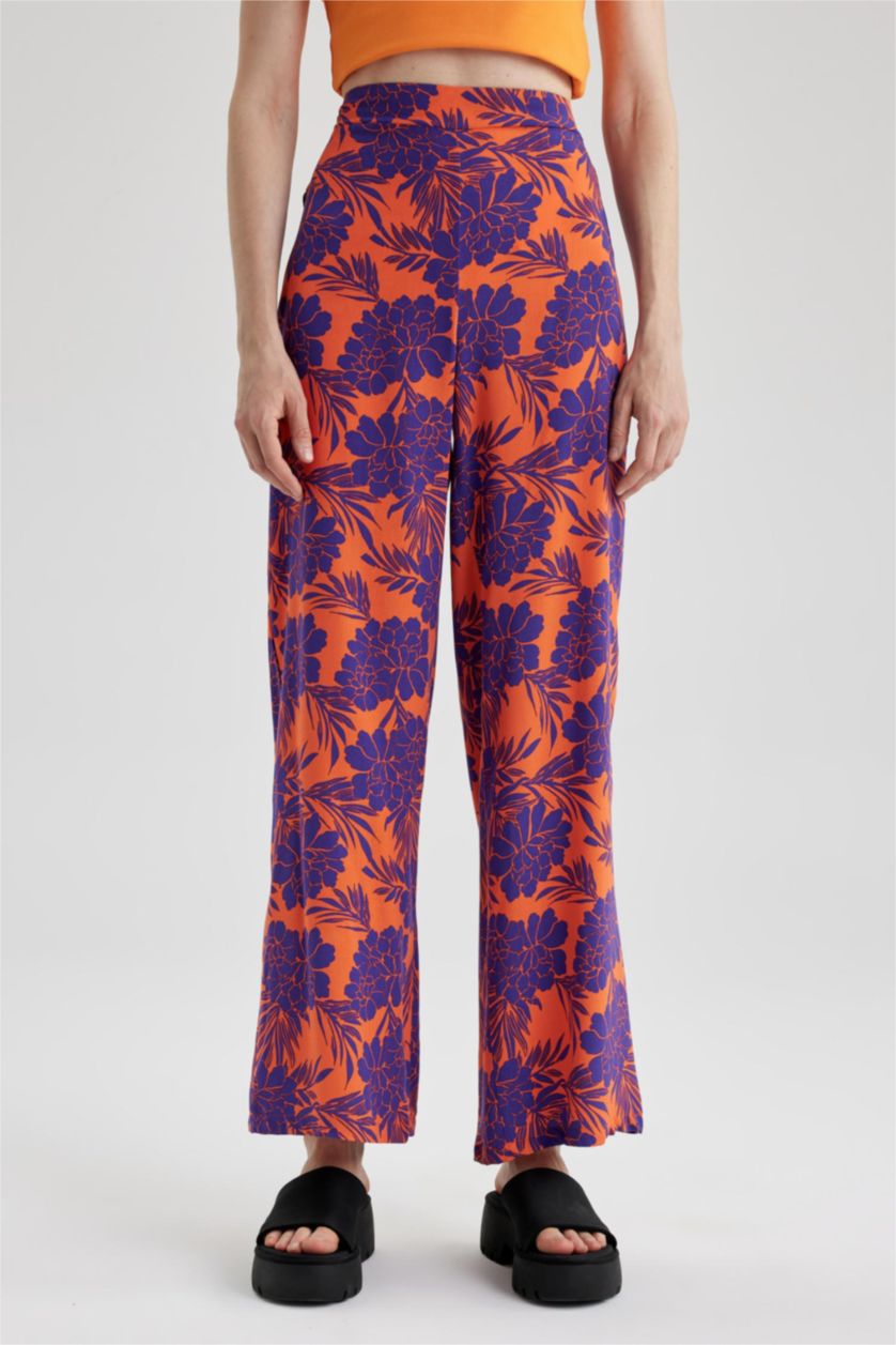 نساء برتقالي بنطلون فيسكوز وايد ليج