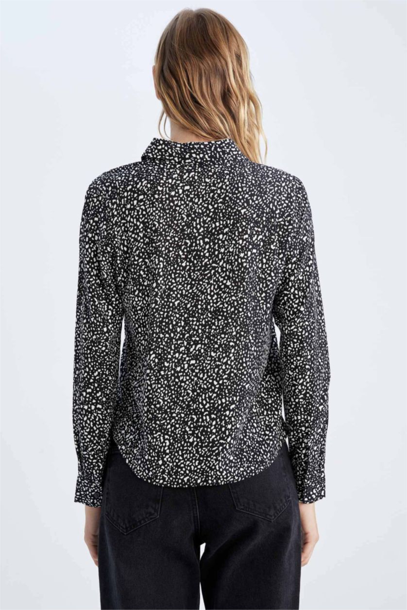 Женщины Черный Рубашка с длинным рукавом стандартного кроя с принтом для женщин