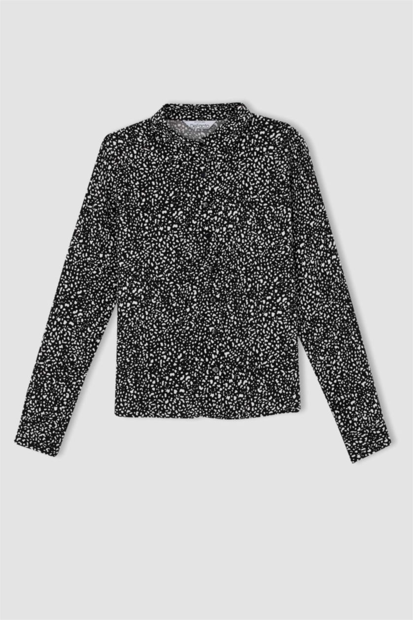 Женщины Черный Рубашка с длинным рукавом стандартного кроя с принтом для женщин