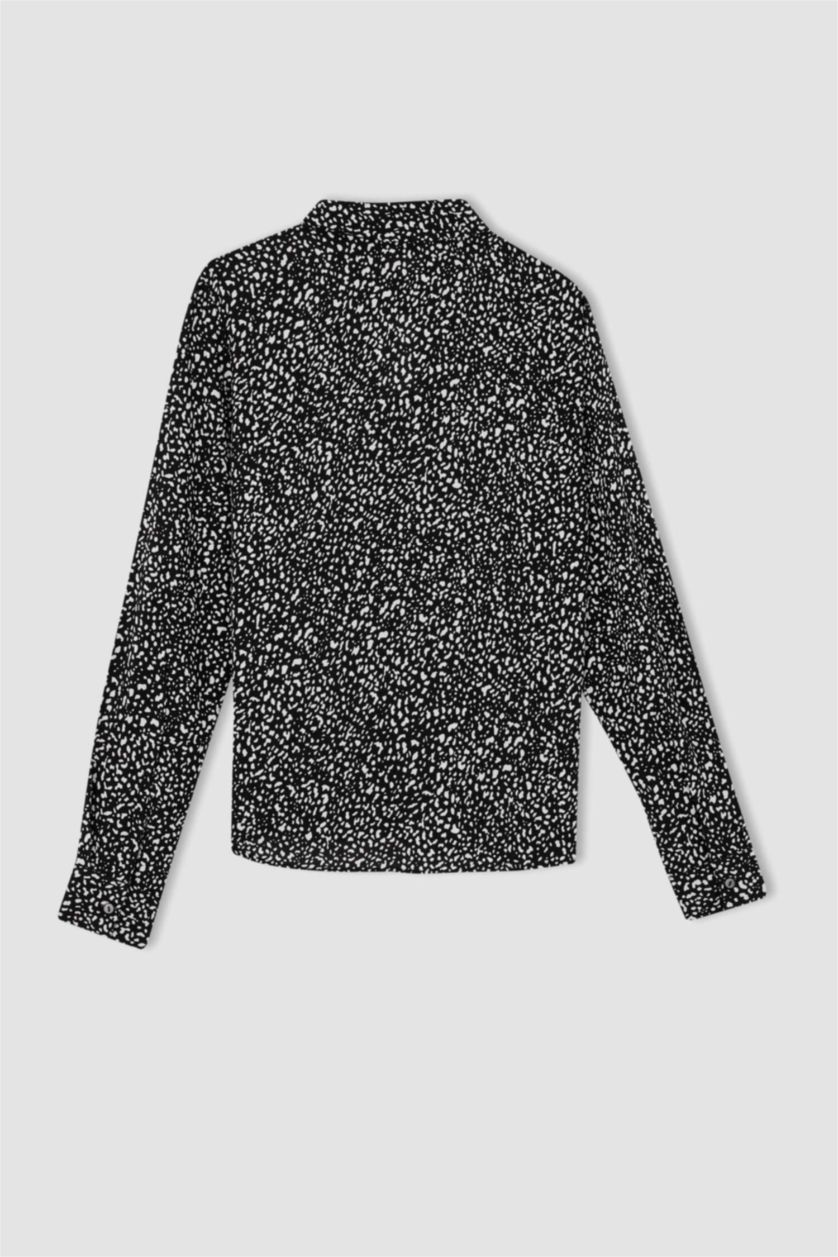 Женщины Черный Рубашка с длинным рукавом стандартного кроя с принтом для женщин