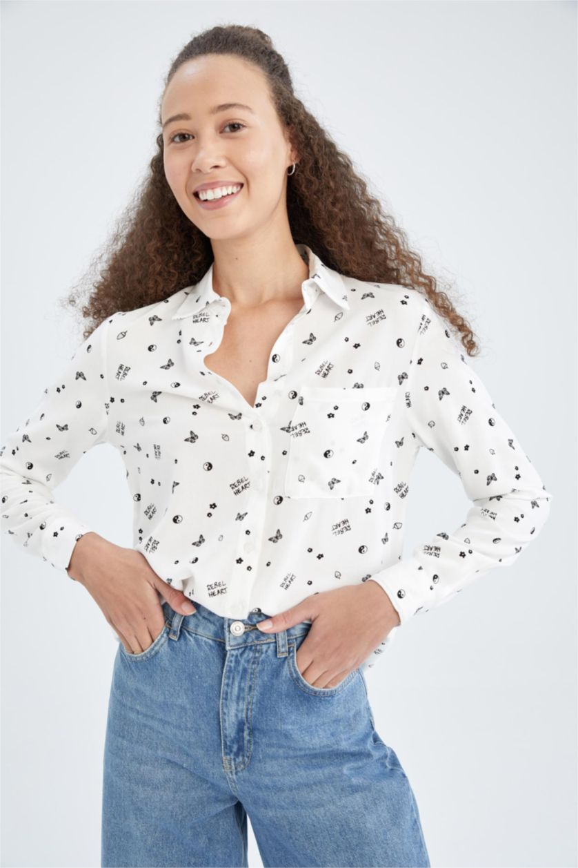WOMAN White Regular Fit Patterned Viscose Shirt
