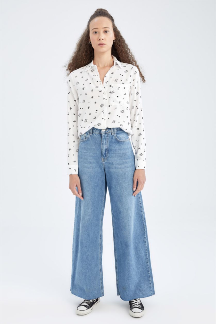 WOMAN White Regular Fit Patterned Viscose Shirt