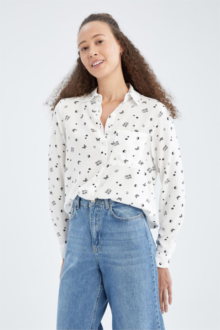 WOMAN White Regular Fit Patterned Viscose Shirt