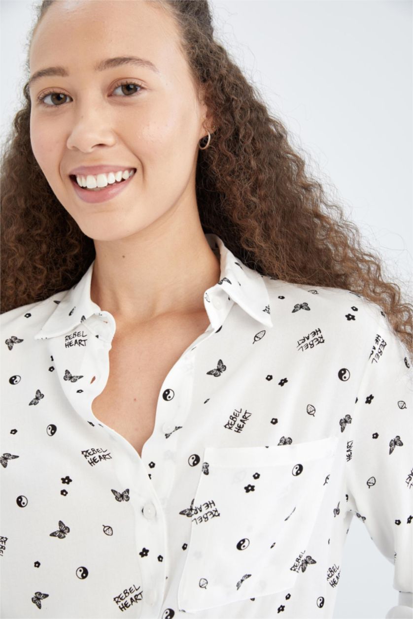 WOMAN White Regular Fit Patterned Viscose Shirt
