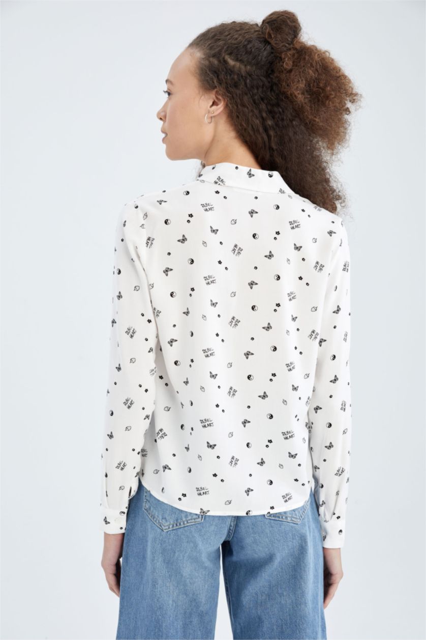 WOMAN White Regular Fit Patterned Viscose Shirt