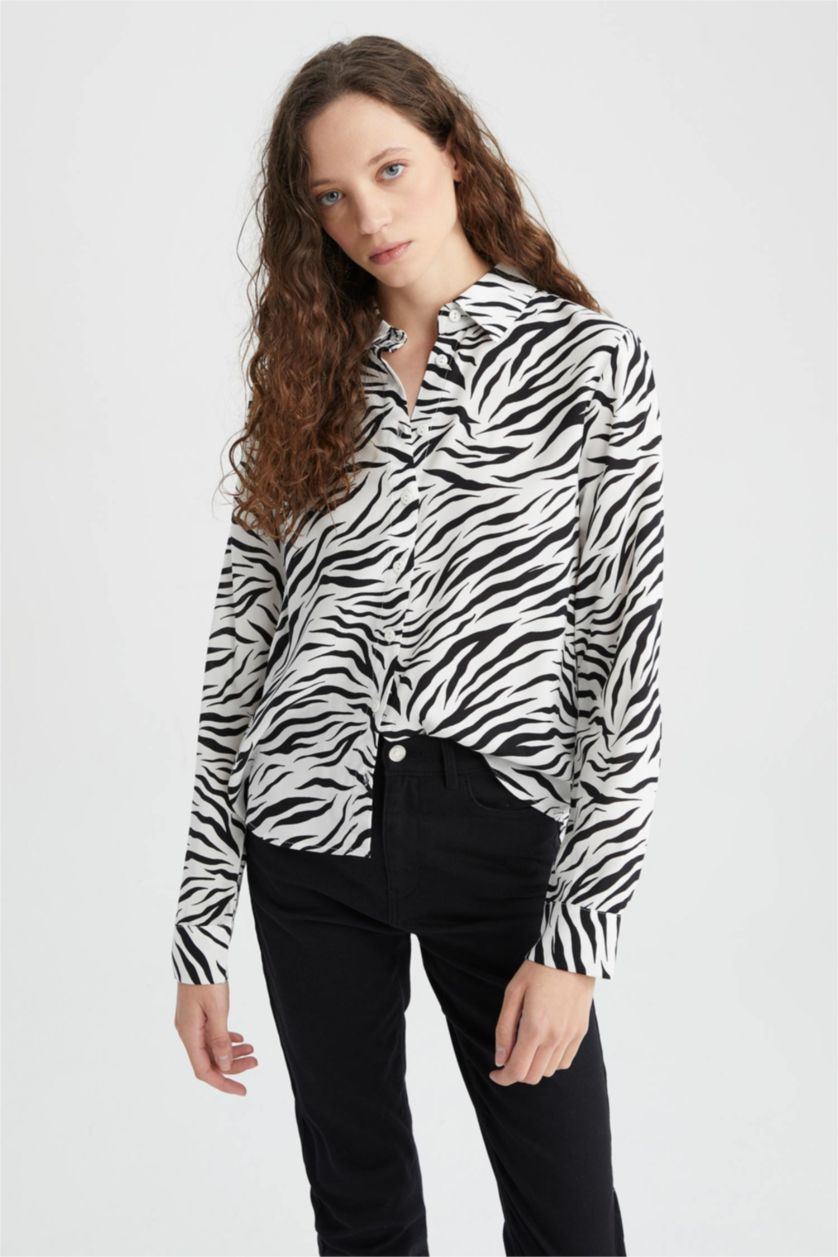 WOMAN White Regular Fit Patterned Viscose Shirt