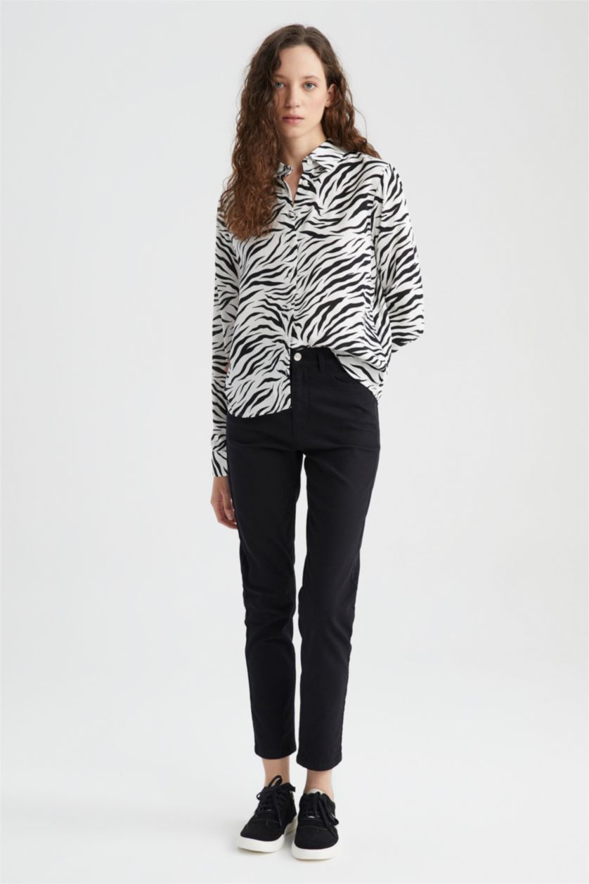 WOMAN White Regular Fit Patterned Viscose Shirt