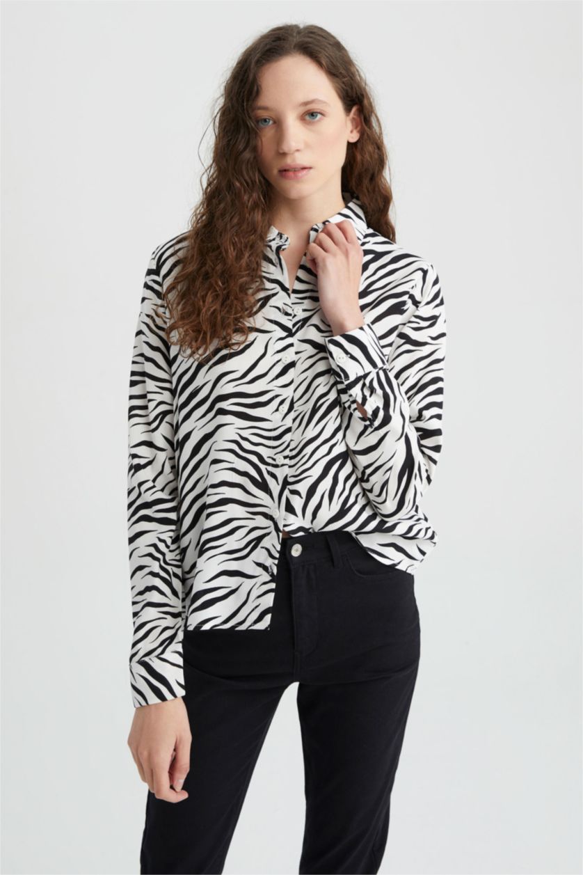 WOMAN White Regular Fit Patterned Viscose Shirt