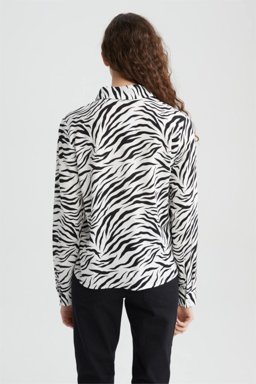 WOMAN White Regular Fit Patterned Viscose Shirt