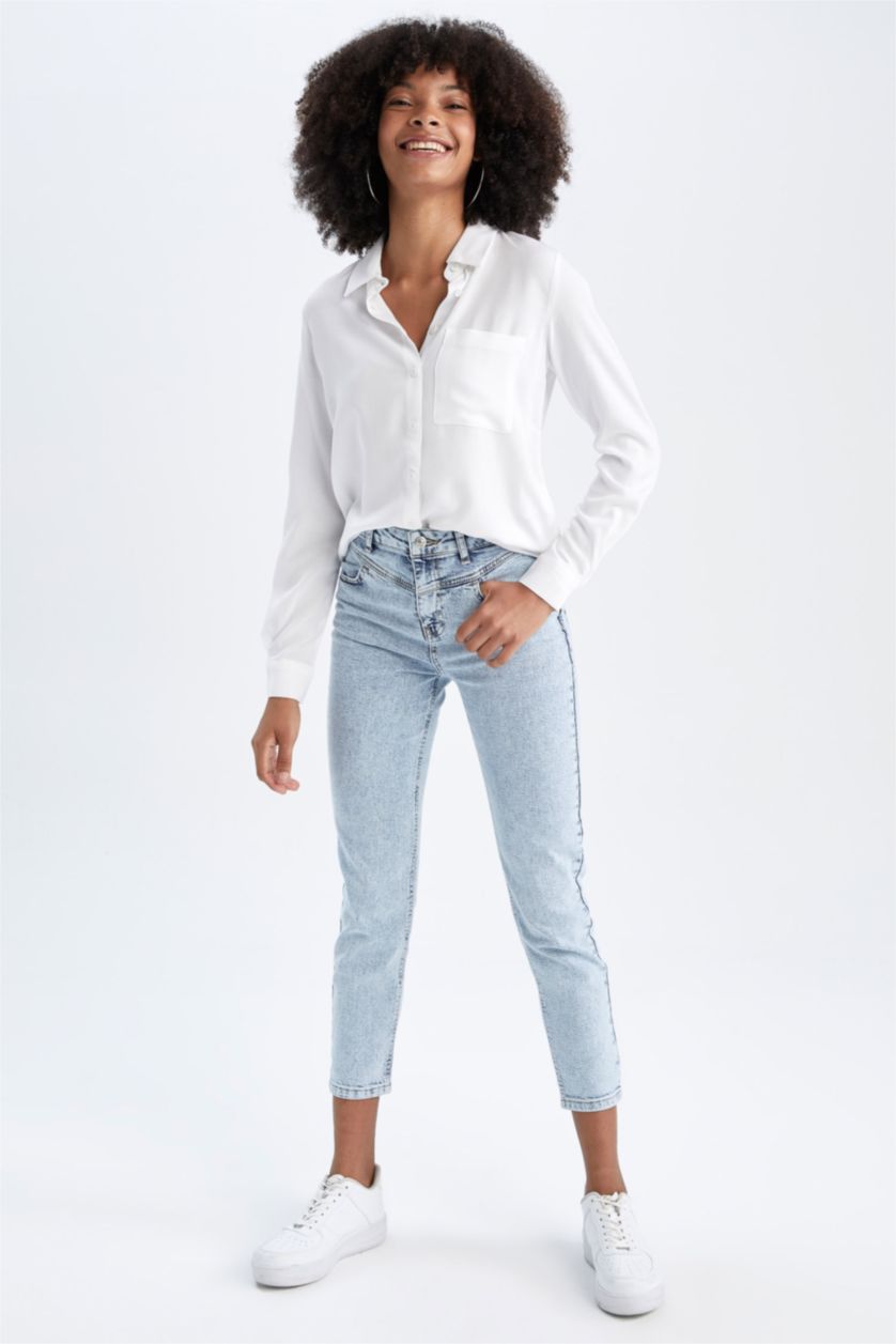 FEMME Blanc Chemise en viscose à manches longues et col chemise coupe classique