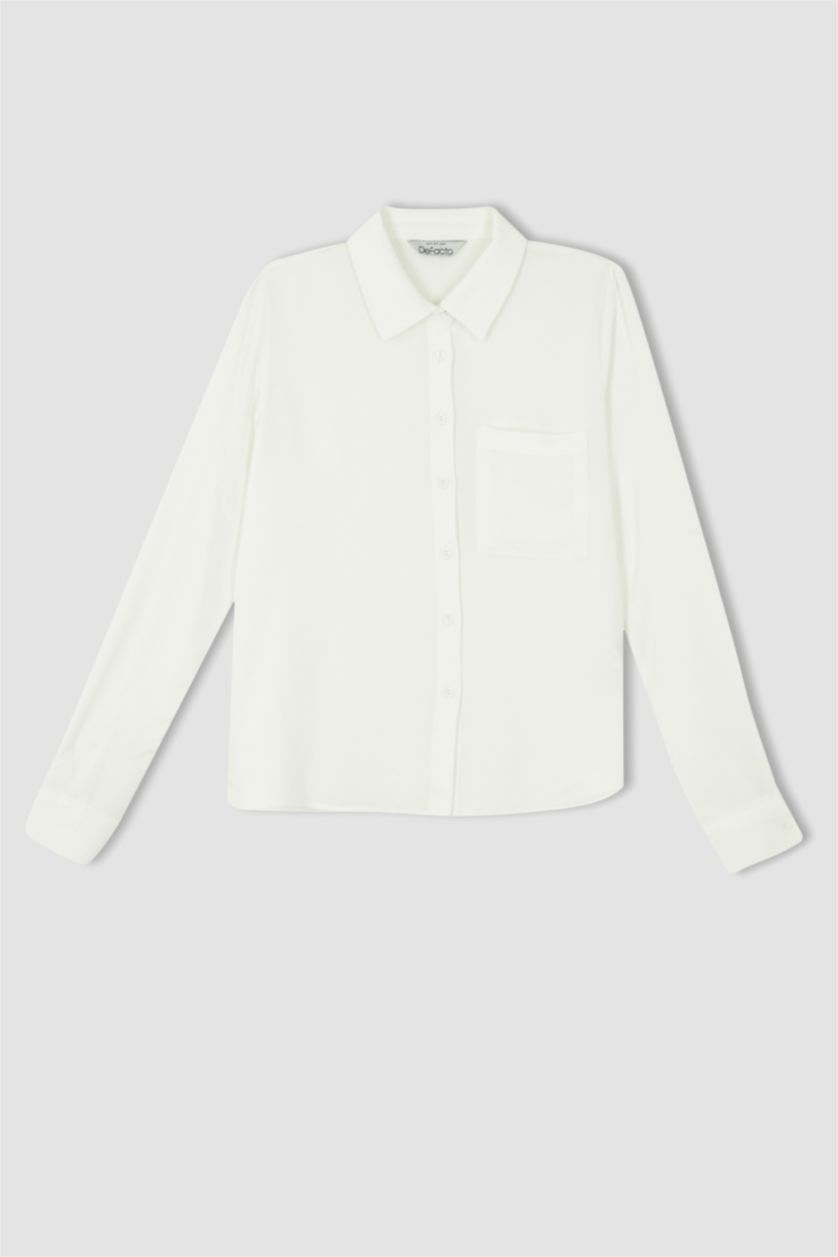 FEMME Blanc Chemise en viscose à manches longues et col chemise coupe classique