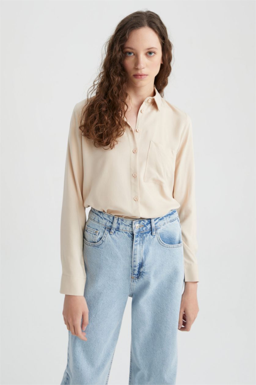 WOMAN Beige Regular Fit Long Sleeve Shirt