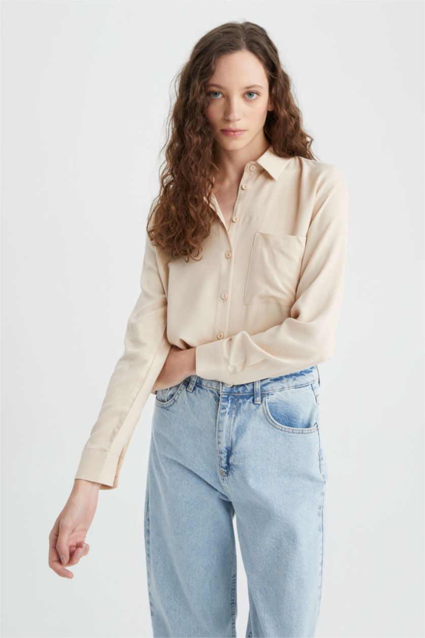 WOMAN Beige Regular Fit Long Sleeve Shirt