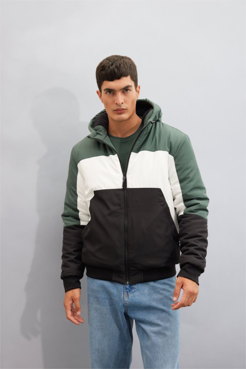 MAN Green Slim Fit Fleece Lined Puffer Jacket