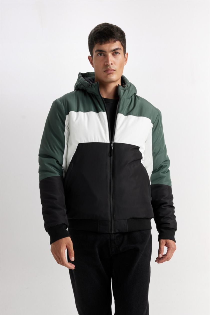 MAN Green Slim Fit Fleece Lined Puffer Jacket