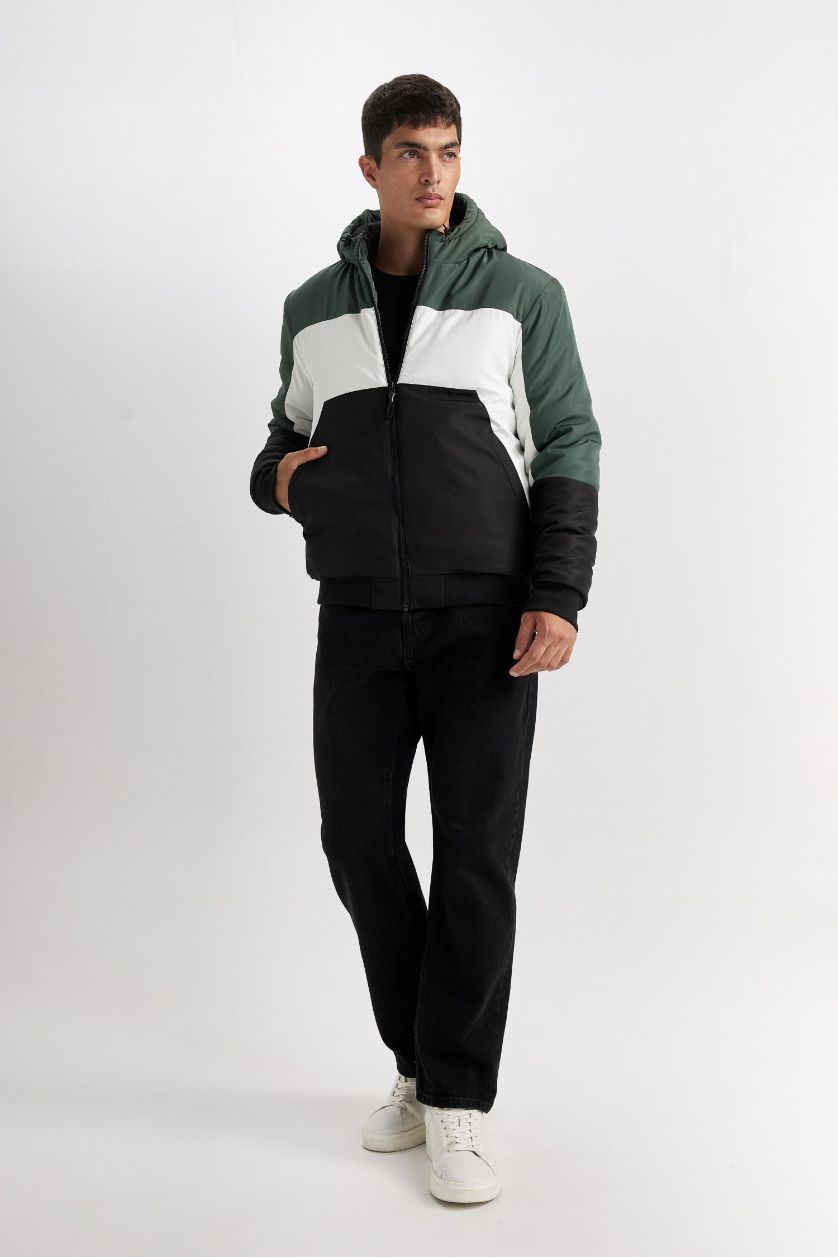 MAN Green Slim Fit Fleece Lined Puffer Jacket