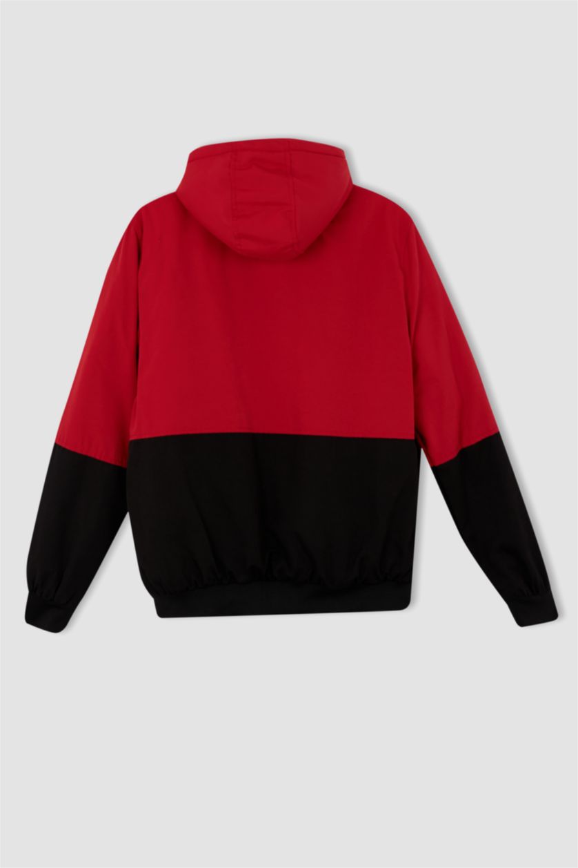 Erkek Kırmızı Su Geçirmez Rüzgar Geçirmez Slim Fit Kapüşonlu Suni Kürklü Mont