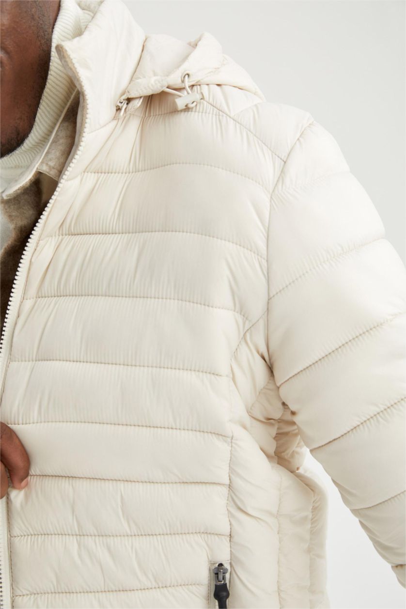 Erkek Taş Su İtici Hafif Şişme Mont Slim Fit Dar Kesim Kapüşonlu Fermuarlı Cepli Mevsimlik