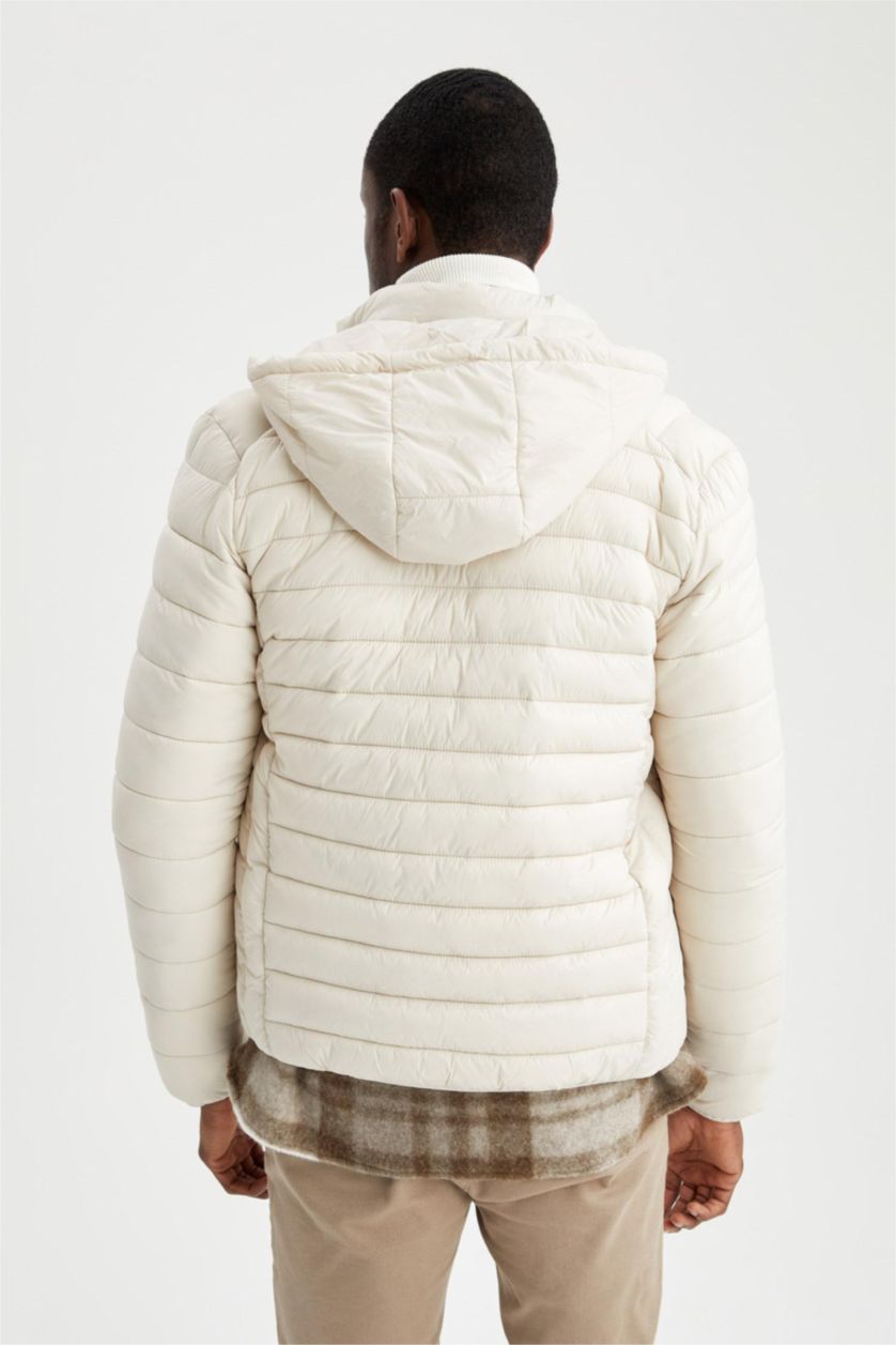 Erkek Taş Su İtici Hafif Şişme Mont Slim Fit Dar Kesim Kapüşonlu Fermuarlı Cepli Mevsimlik