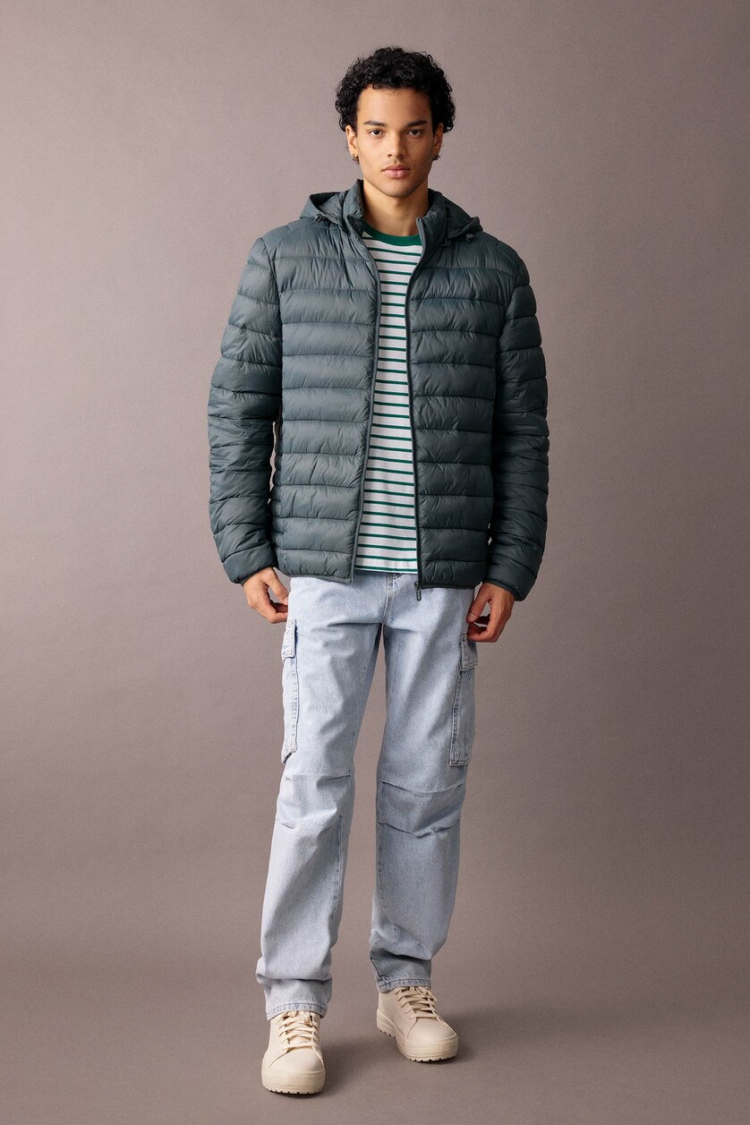 رجال أخضر Zipper Puffer Jacket
