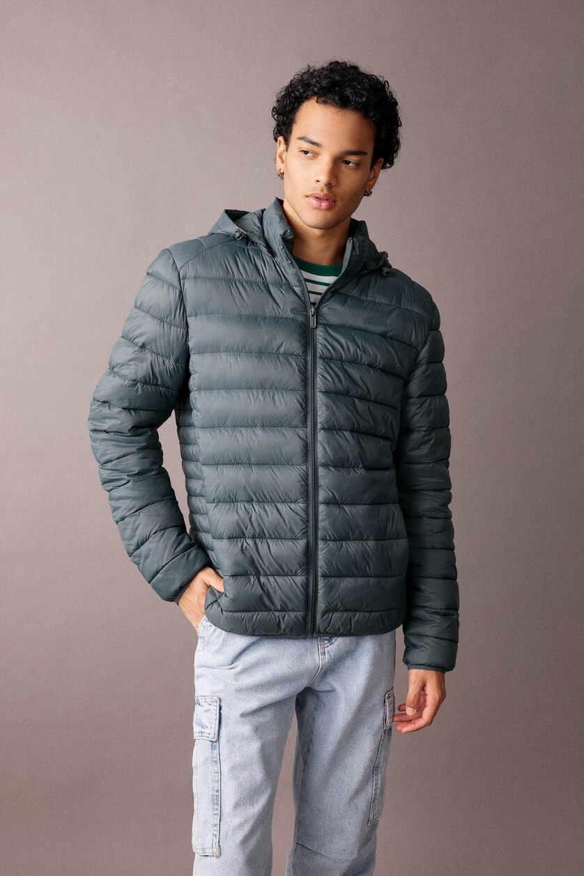 رجال أخضر Zipper Puffer Jacket