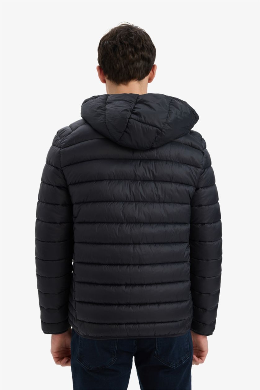 MAN Black Waterproof Slim Fit Hooded Zippered Puffer Jacket