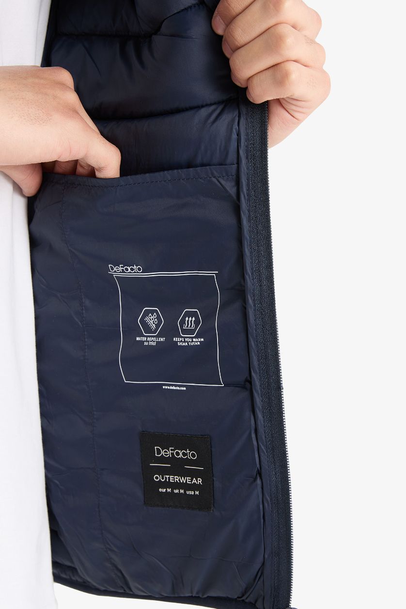 Erkek Lacivert Su İtici Slim Fit Mont