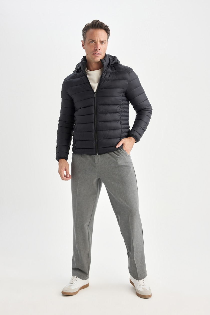 Erkek Siyah Sıcak Tutan Su İtici Slim Fit Mont
