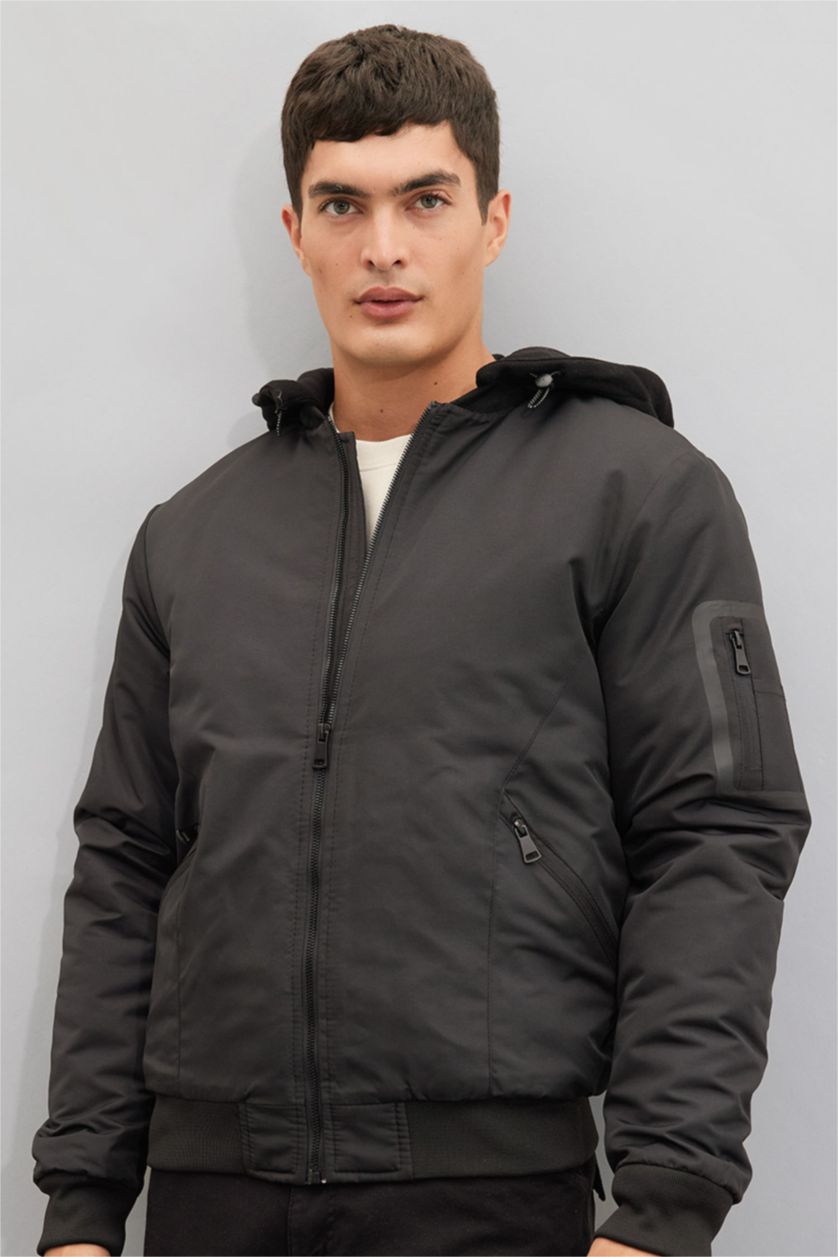 MAN Black Slim Fit Hooded Bomber Jacket