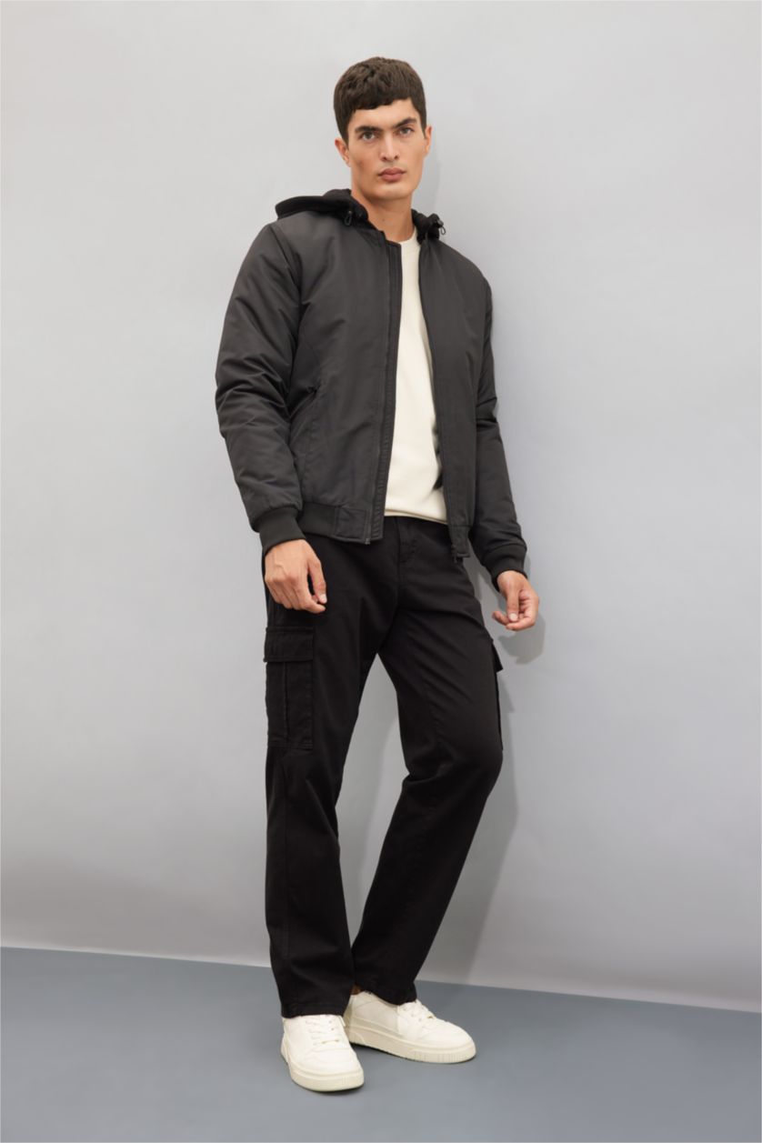 MAN Black Slim Fit Hooded Bomber Jacket
