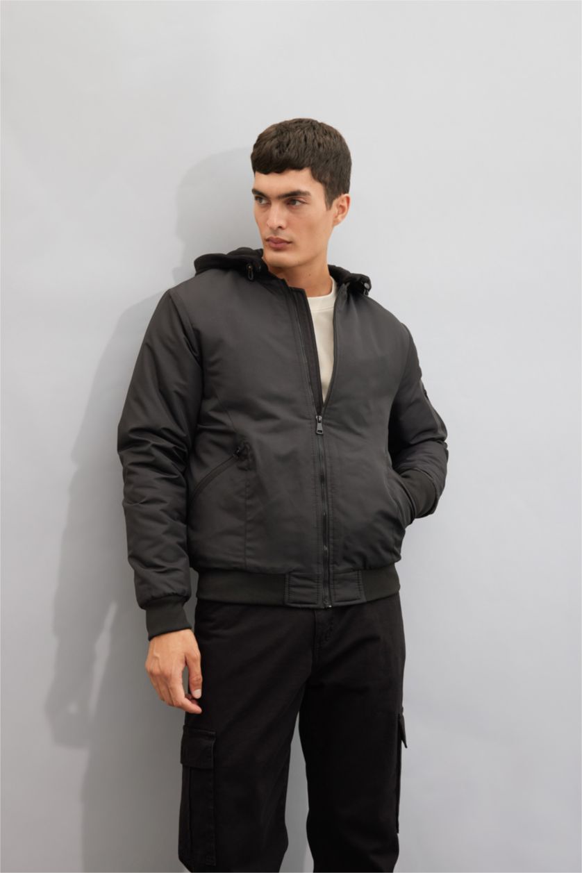 MAN Black Slim Fit Hooded Bomber Jacket