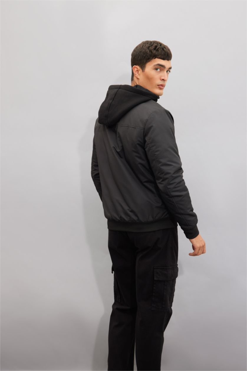 MAN Black Slim Fit Hooded Bomber Jacket