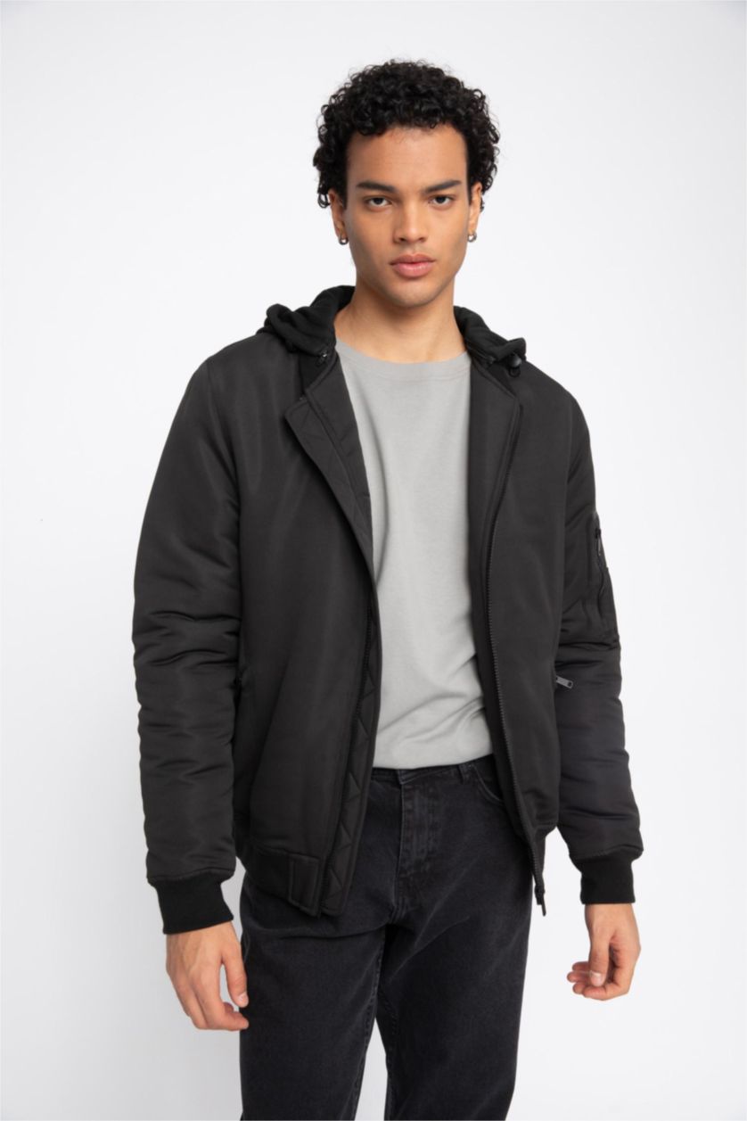 MAN Black Slim Fit Hooded Bomber Jacket