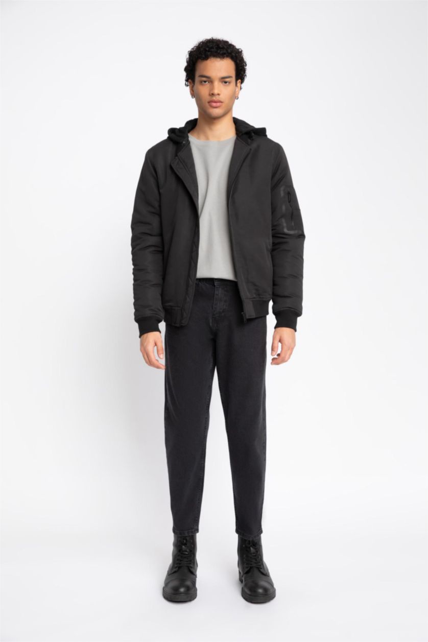 MAN Black Slim Fit Hooded Bomber Jacket