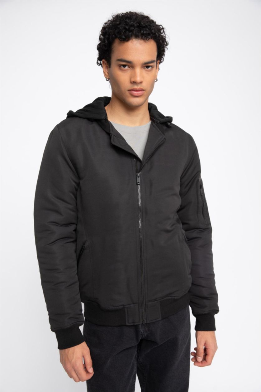 MAN Black Slim Fit Hooded Bomber Jacket