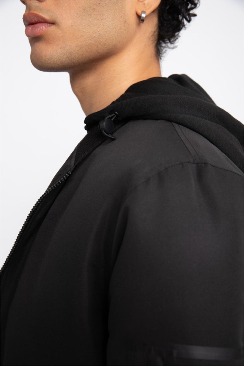 MAN Black Slim Fit Hooded Bomber Jacket