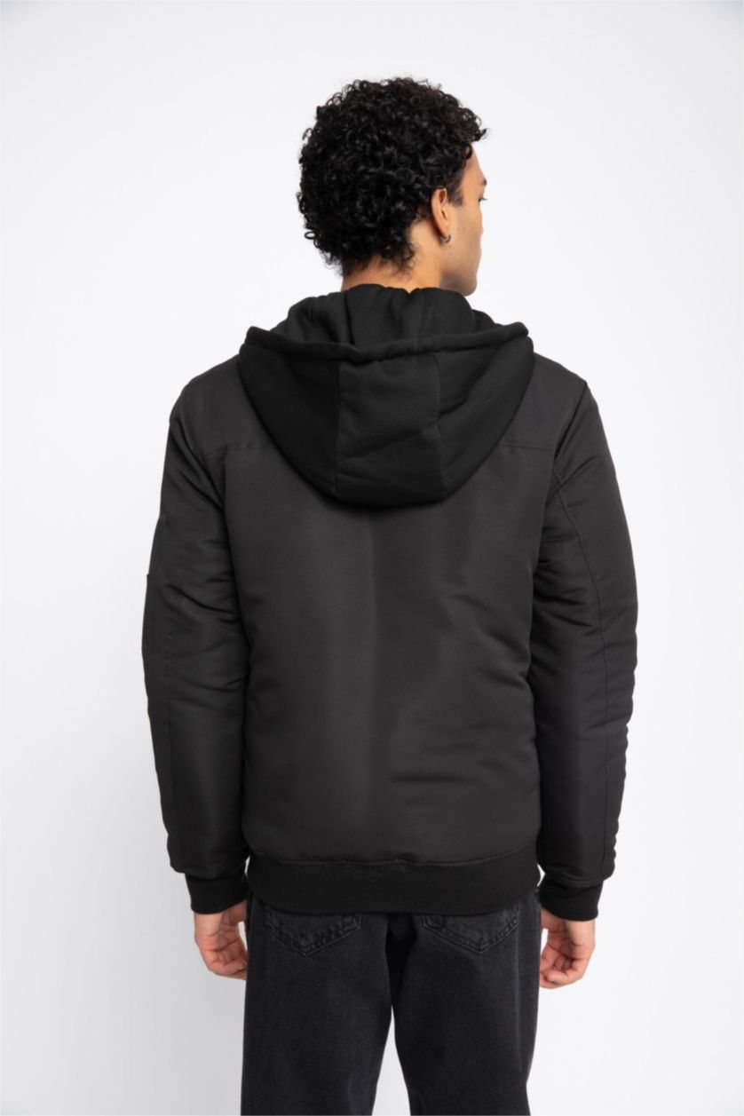 MAN Black Slim Fit Hooded Bomber Jacket