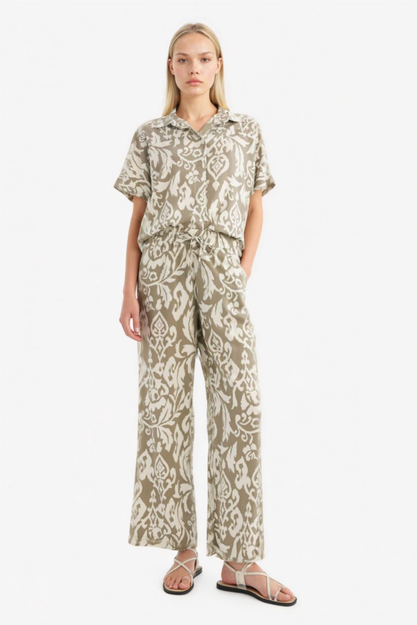 Woman Khaki Wide Leg Wide Leg Viscose Trousers