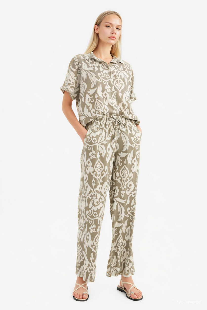 نساء كاكي High Waist Wide Leg Trousers