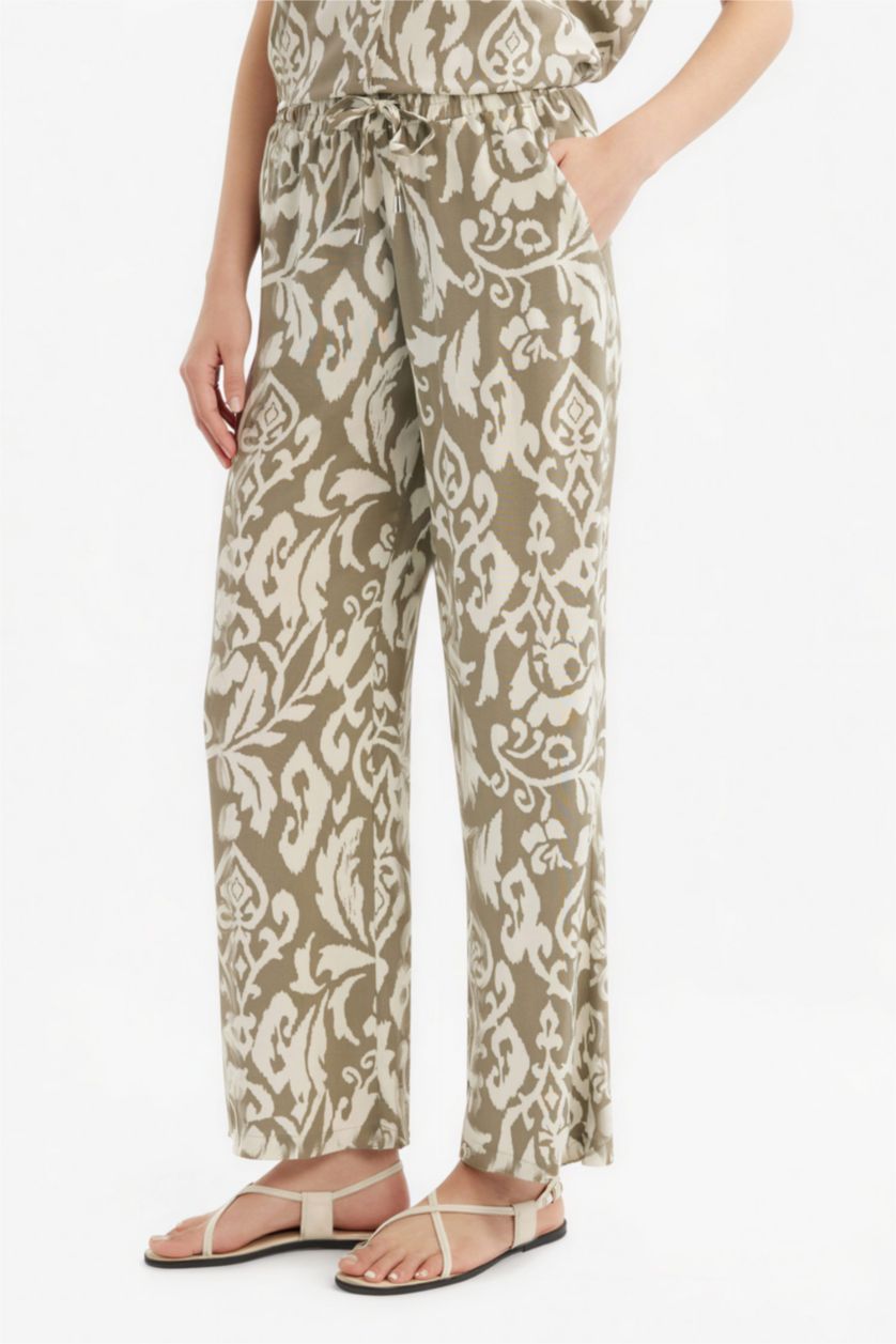 Woman Khaki Wide Leg Wide Leg Viscose Trousers