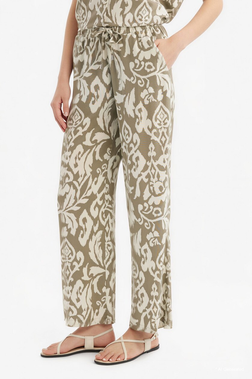 نساء كاكي High Waist Wide Leg Trousers