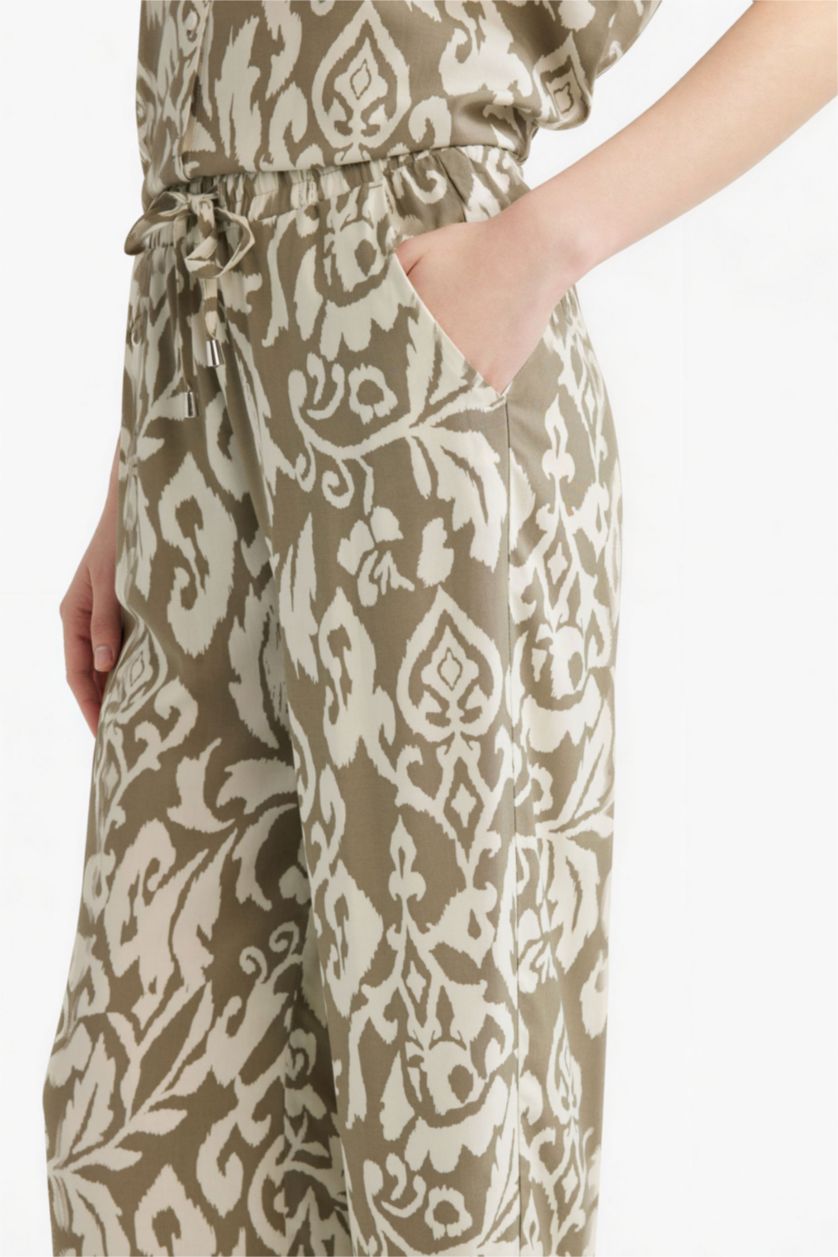 Woman Khaki Wide Leg Wide Leg Viscose Trousers