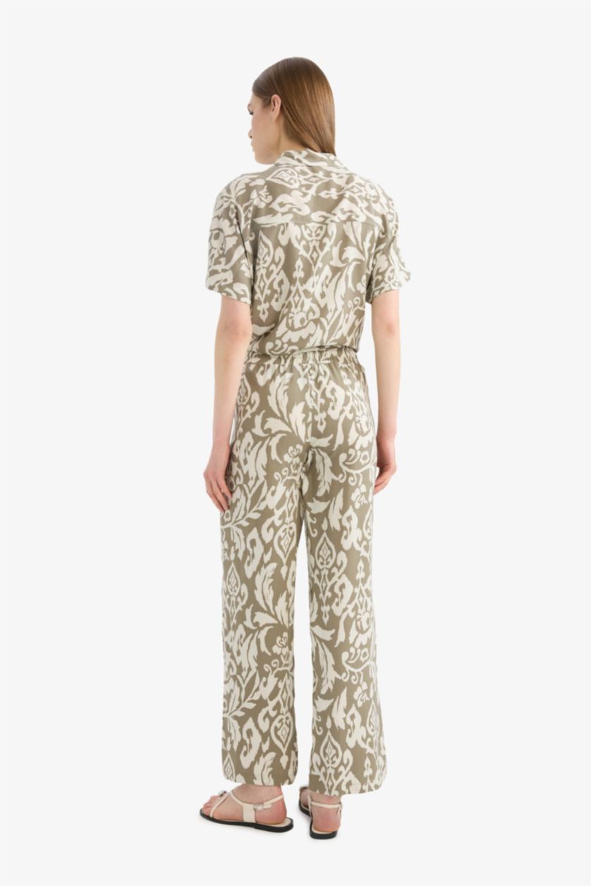 Woman Khaki Wide Leg Wide Leg Viscose Trousers