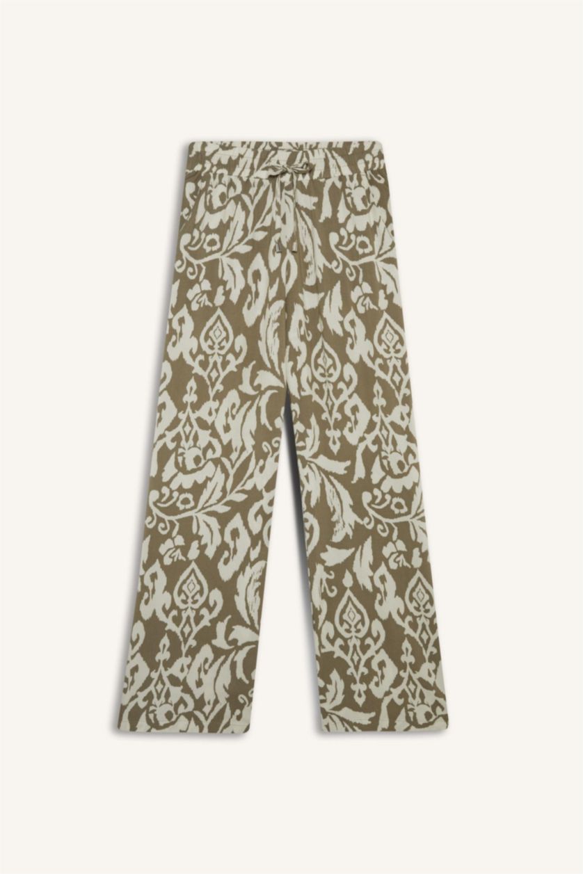 Woman Khaki Wide Leg Wide Leg Viscose Trousers